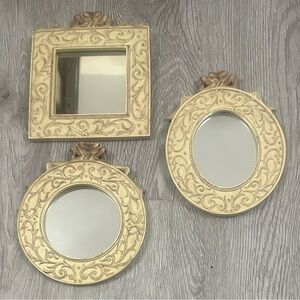 Vntg Chalkware Trio Ornate Baroque Framed Wall Hanging Mirrors Classic Elegance